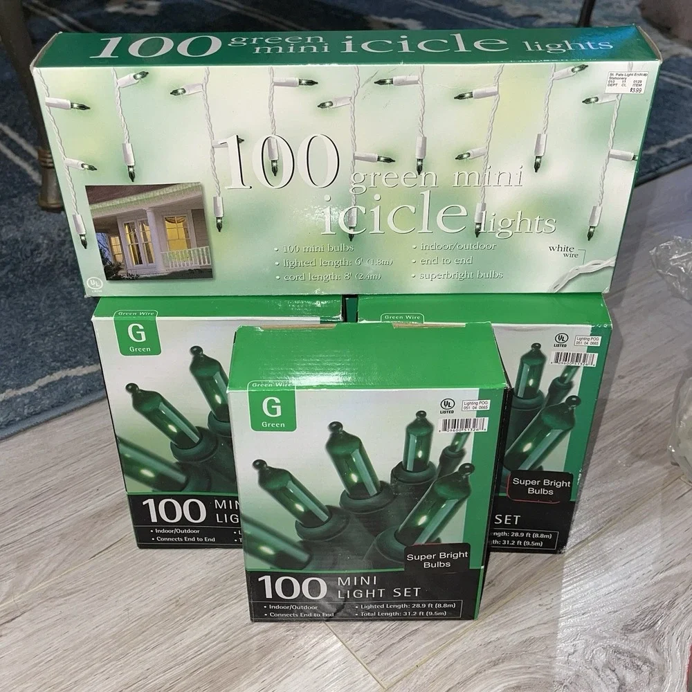 NIB 5 Christmas Holiday String Lights Mini Indoor Outdoor GREEN 1 Bx Icicle VTG